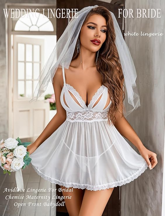 Sexy Lace Babydoll Lingerie for Women Sheer Mesh Sleepwear Boudoir Outfits Chemise Exotic Nightgowns