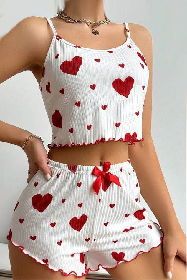 Heart Print cami short pajamas