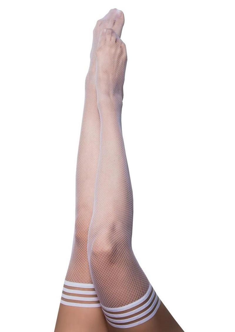 Kixies Sammy Fishnet Thigh High  - White