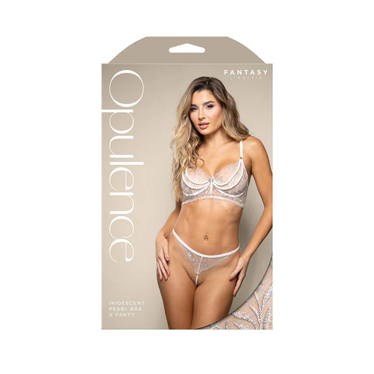 Fantasy Lingerie Opulence Metallic Embroidered Bra with Pearl Underwire Cups & Pearl Panty