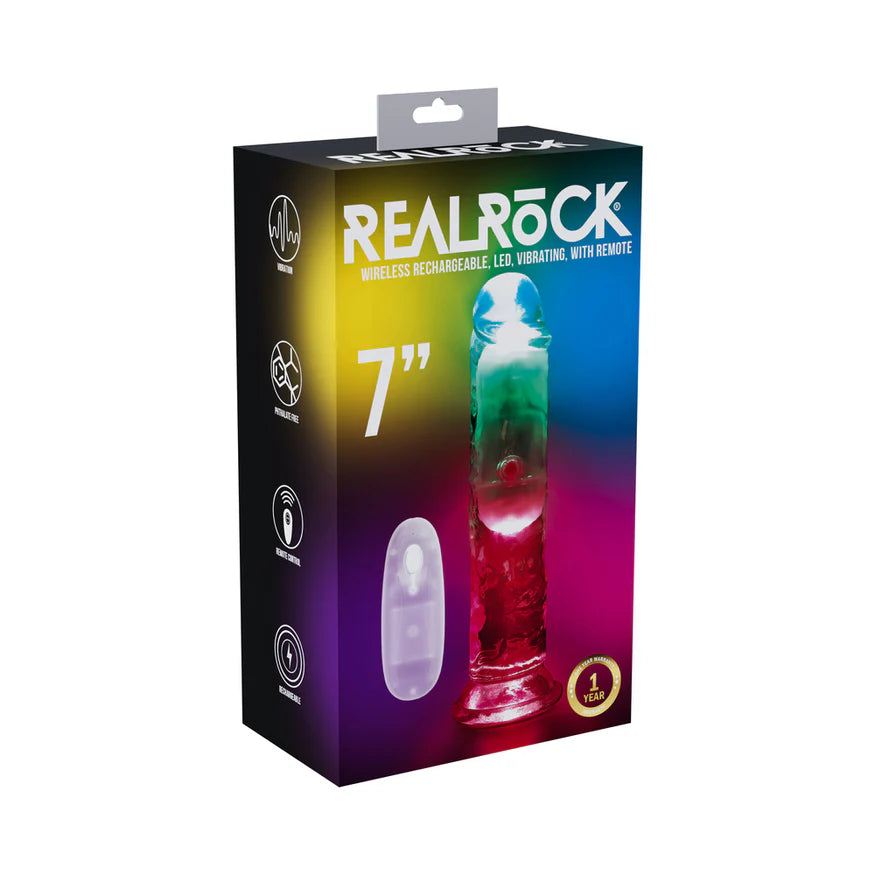 RealRock Wireless Rechargeable Remote Control LED Vibrating Dildo Clear