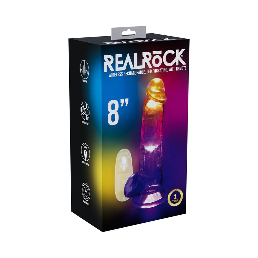 RealRock Wireless Rechargeable Remote Control LED Vibrating Dildo with Balls Clear