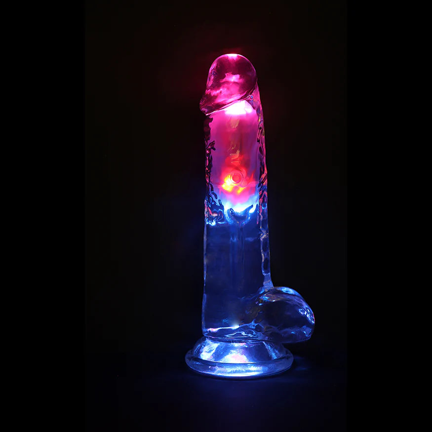 RealRock Wireless Rechargeable Remote Control LED Vibrating Dildo with Balls Clear
