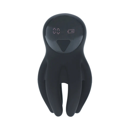 LEVELZ Digital Vibrating Silicone Penis Head Stimulator with Tentacles Black