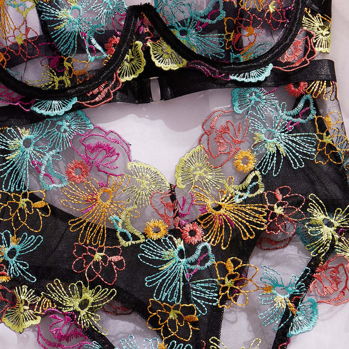 Ladies Rose Embroidery See Through Lingerie Teddy SKLG4038