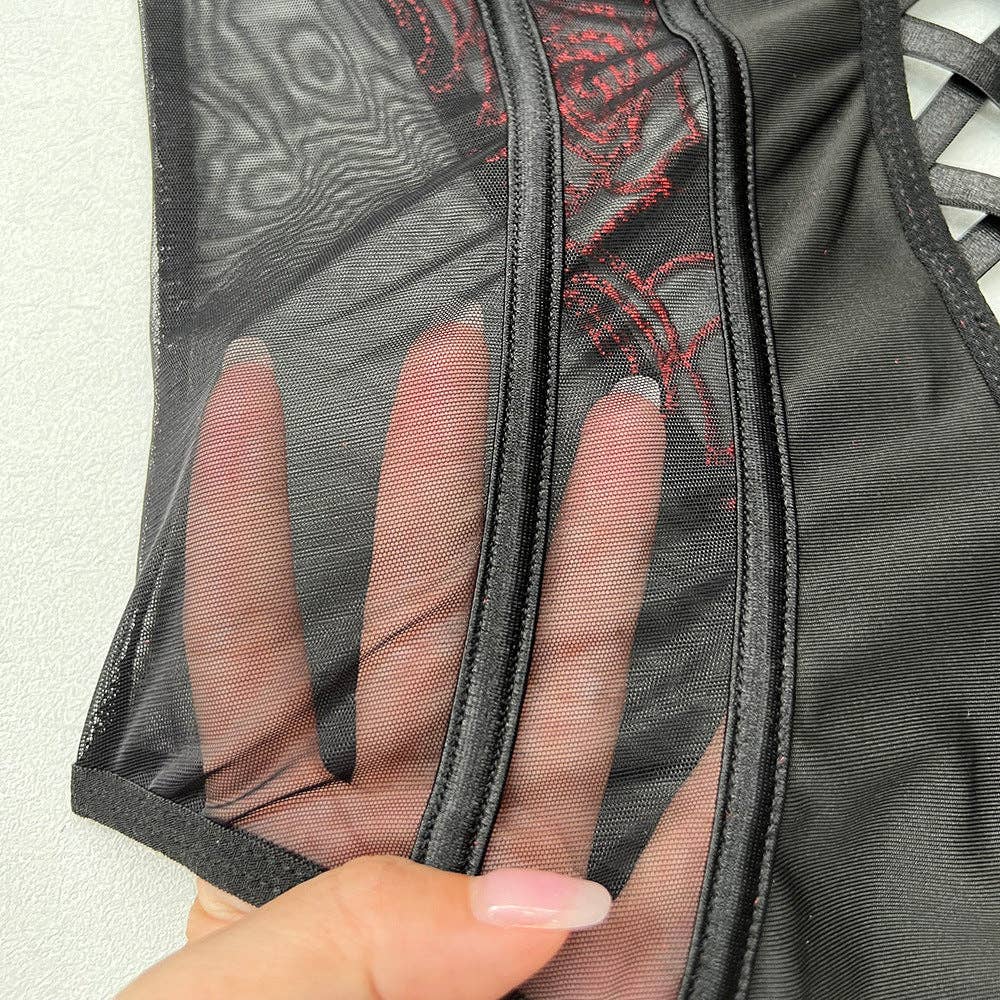 Ladies Floral Embroidery Lingerie See Through Teddy SKLG4028