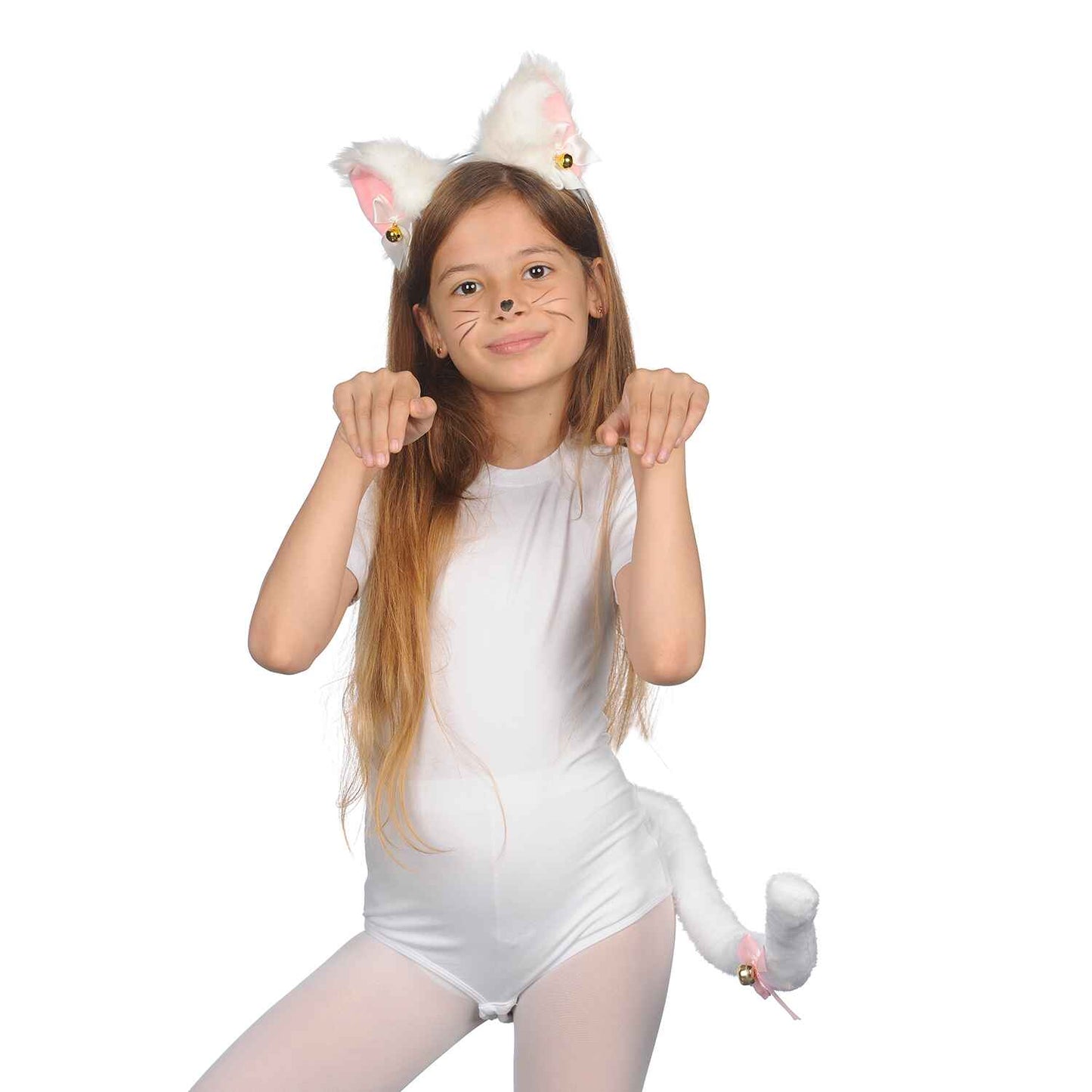 White Cat Ears and Tail Set - Cat Ears Headband with Tail