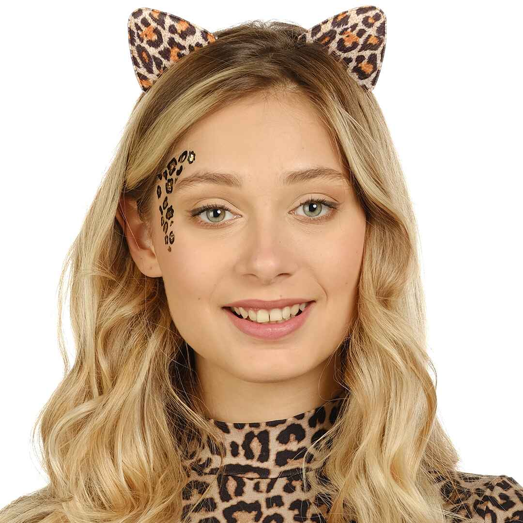 Leopard Ears Headband Set - Cheetah Headband with Tattoo