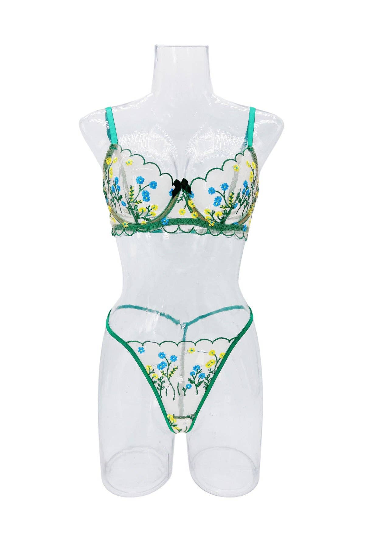 Sweet Floral Embroidery Lingerie Set