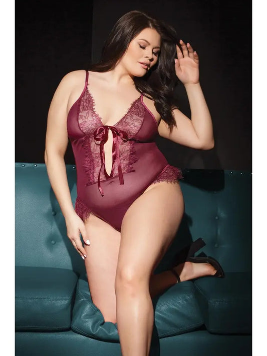 Coquette Queen Size Crotchless Mesh & Lace Teddy