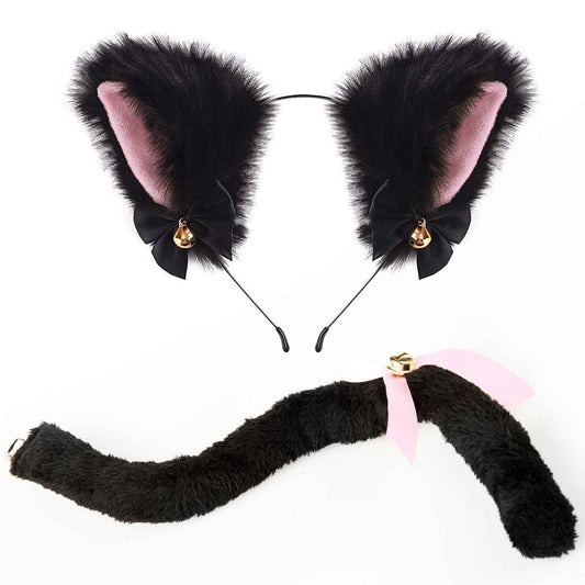 Black Cat Ears and Tail Set - Cat Ears Headband with Tail
