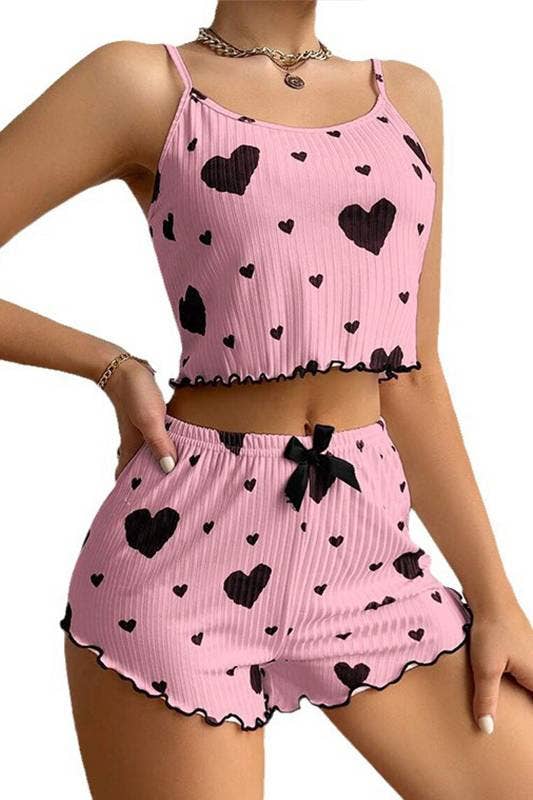 Heart Print cami short pajamas
