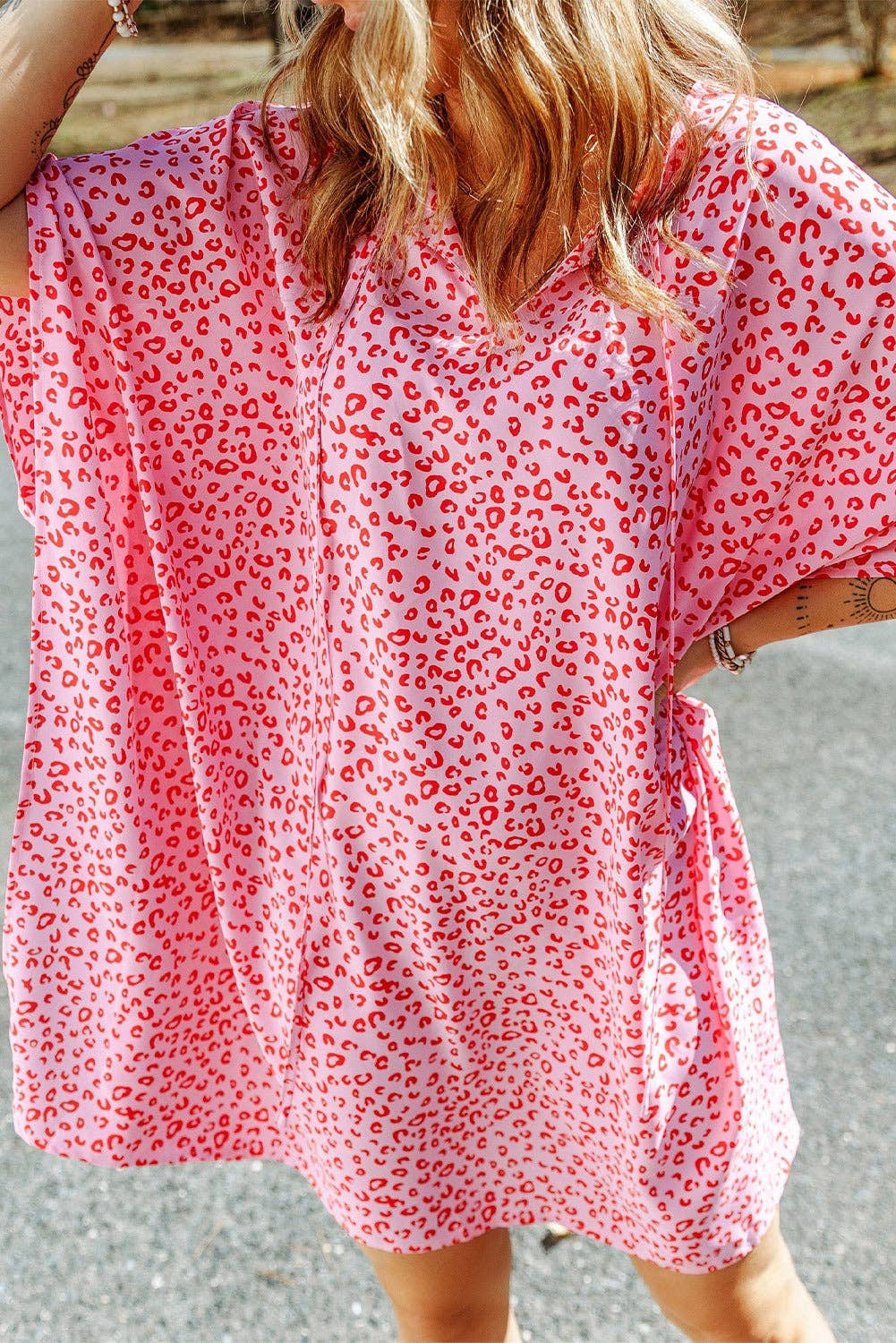 Relaxed Tie Neck Leopard Dress Swimsuit Coverup