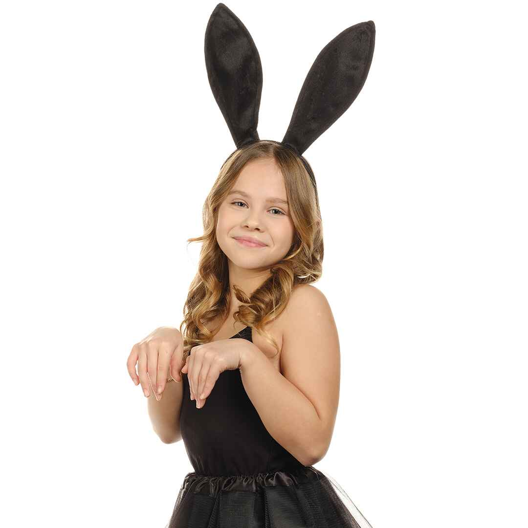 Black Bunny Ears Headband - Velvet Black Rabbit Ears