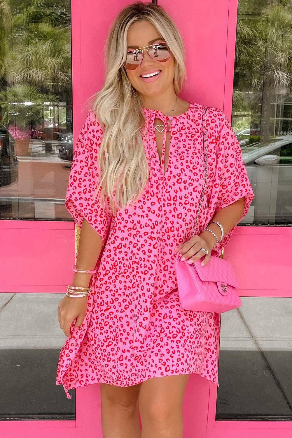 Relaxed Tie Neck Leopard Dress Swimsuit Coverup