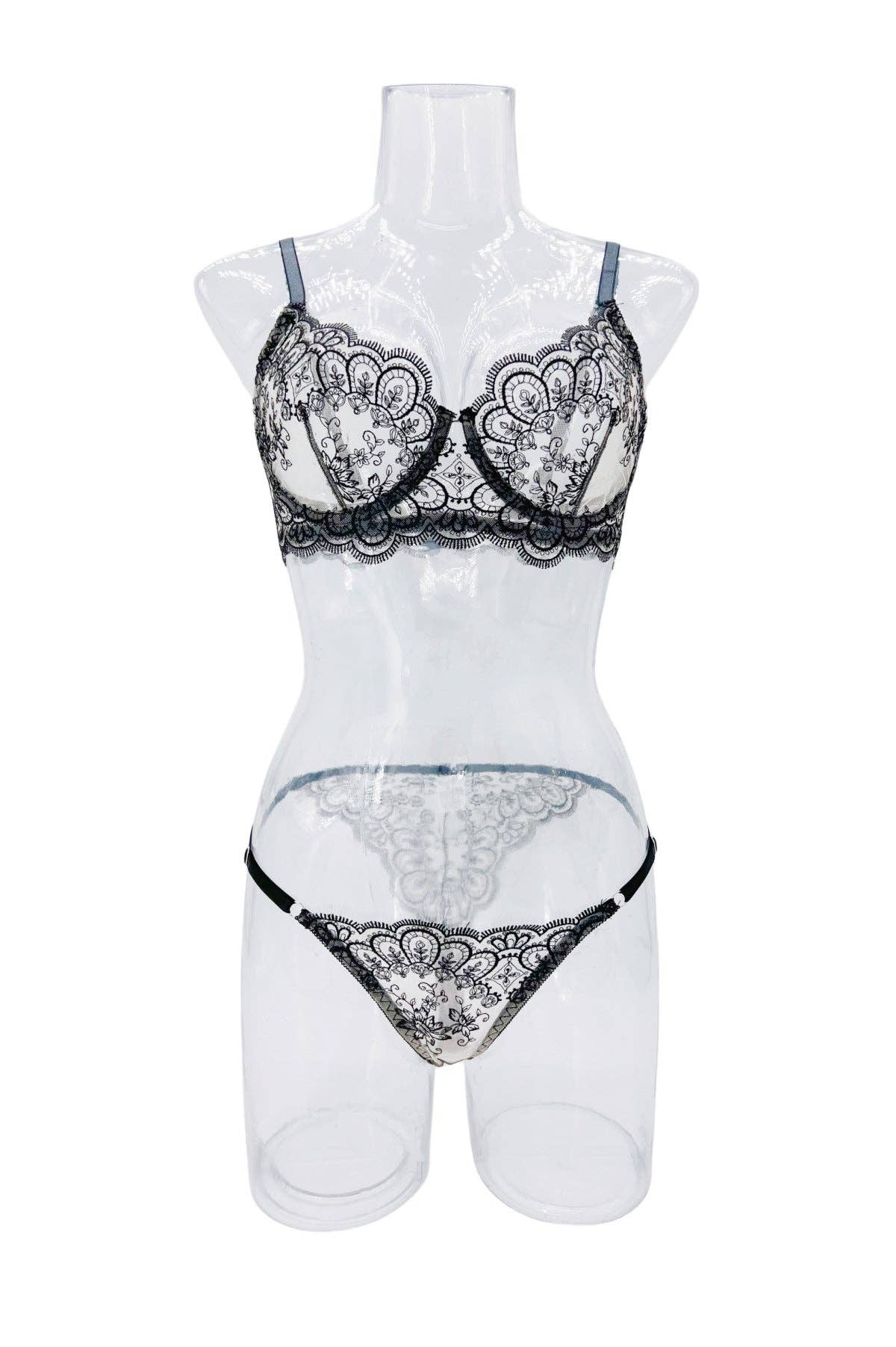 Flower Embroidery Perspective Sexy Lingerie Set