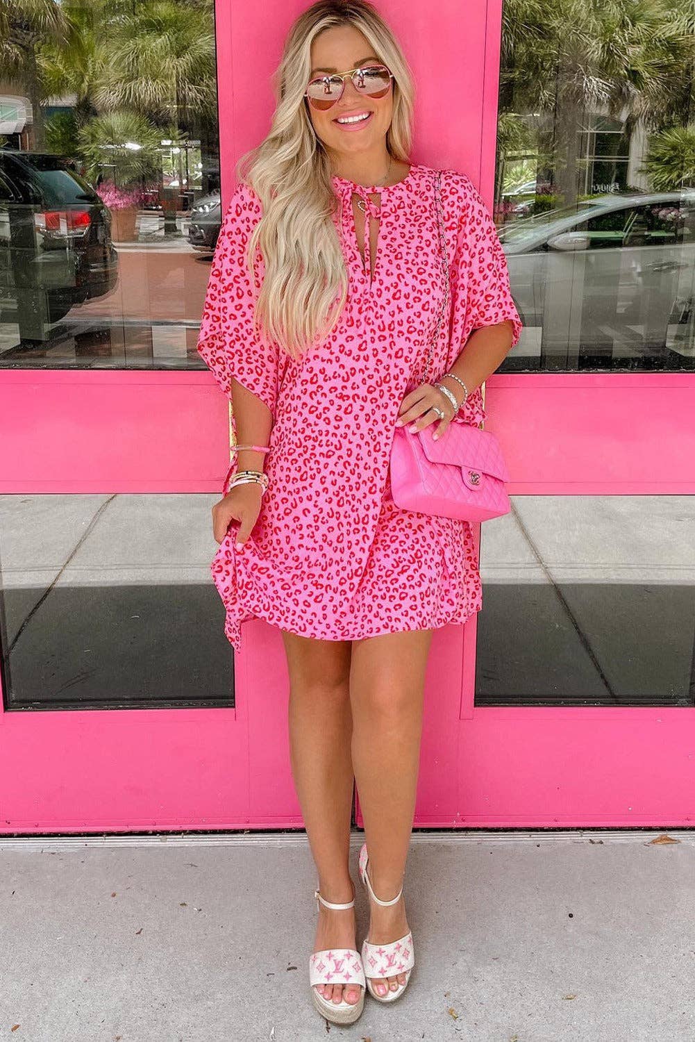 Relaxed Tie Neck Leopard Dress Swimsuit Coverup