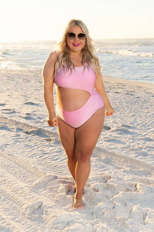 Pink Shimmer Side Cut One Piece Swimwear