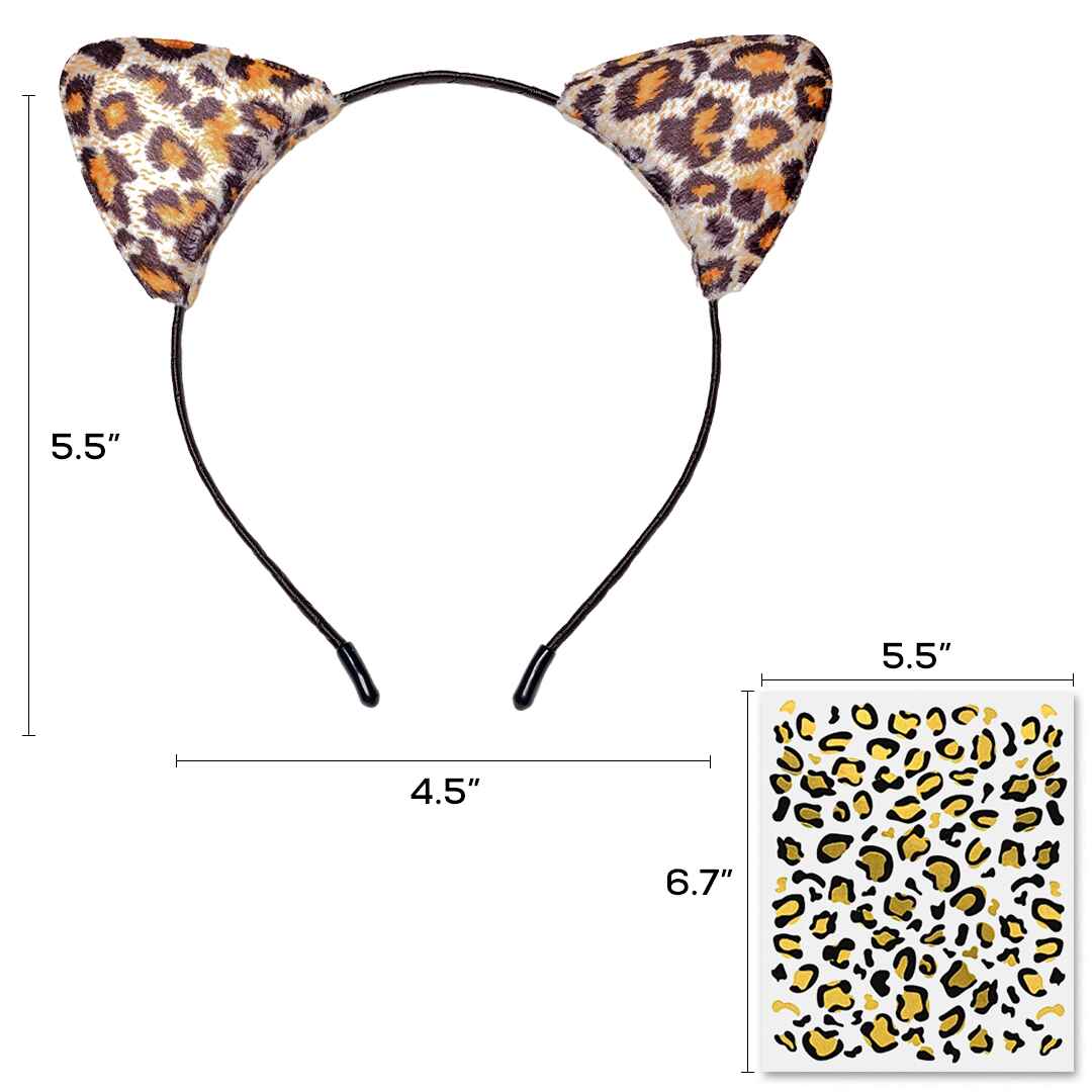 Leopard Ears Headband Set - Cheetah Headband with Tattoo