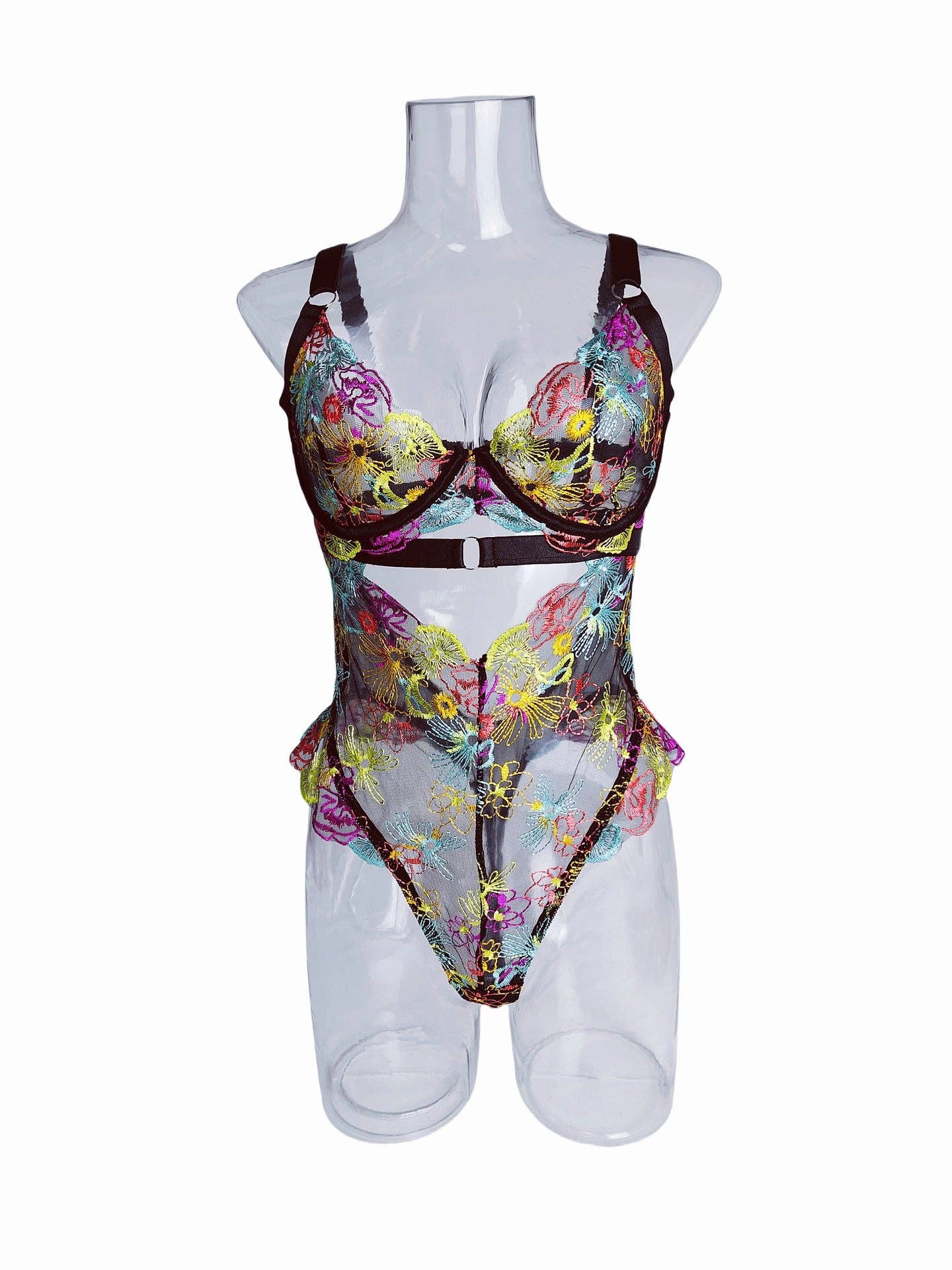 Ladies Rose Embroidery See Through Lingerie Teddy SKLG4038