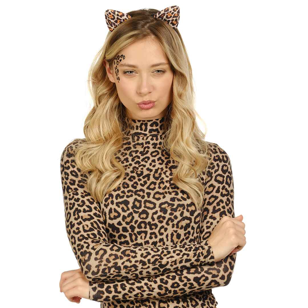 Leopard Ears Headband Set - Cheetah Headband with Tattoo