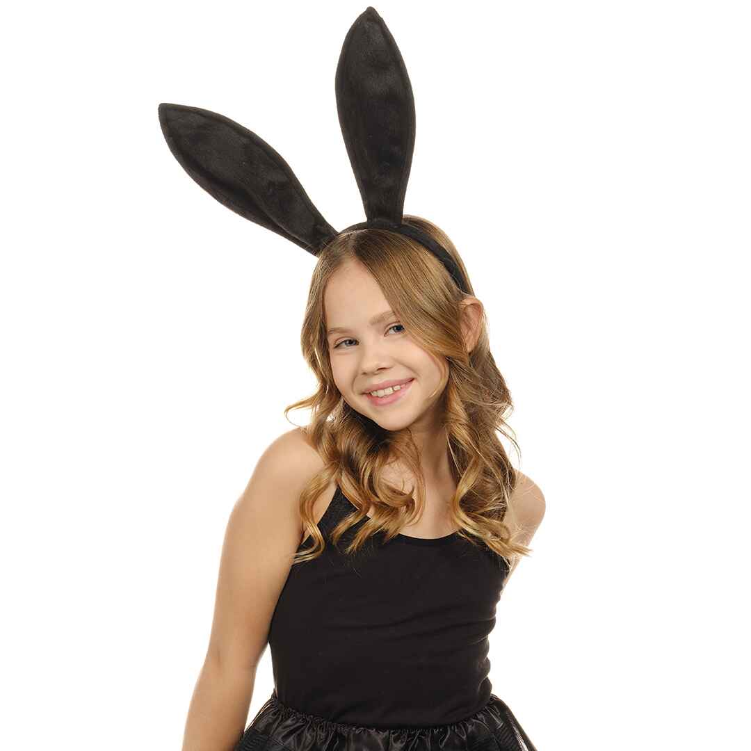 Black Bunny Ears Headband - Velvet Black Rabbit Ears