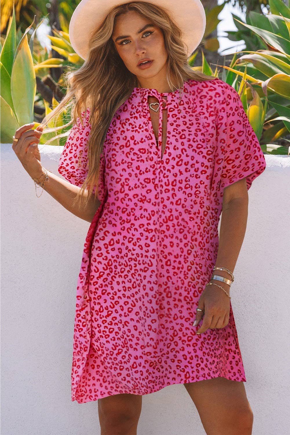 Relaxed Tie Neck Leopard Dress Swimsuit Coverup