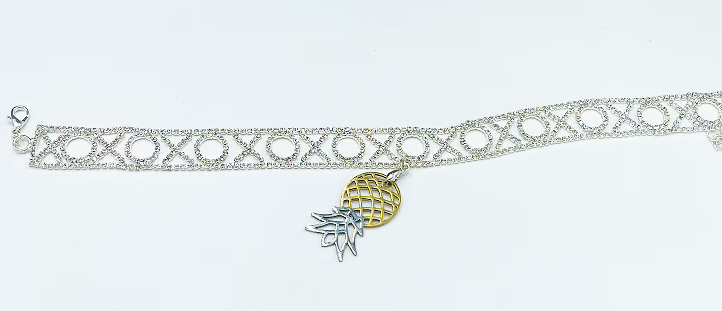 Sparkling Crystal XO Choker Lifestyle Necklace Upside Down Pineapple Charm
