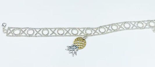 Sparkling Crystal XO Choker Lifestyle Necklace Upside Down Pineapple Charm