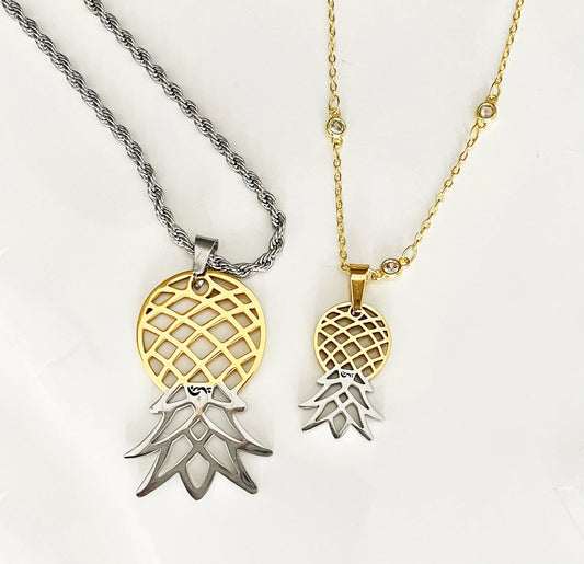 Upside Down Pineapple Necklace: Stainless Steel Swinger Pendant