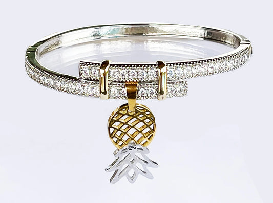 Silver Bracelet CZ Diamonds Upside Down Pineapple Charm