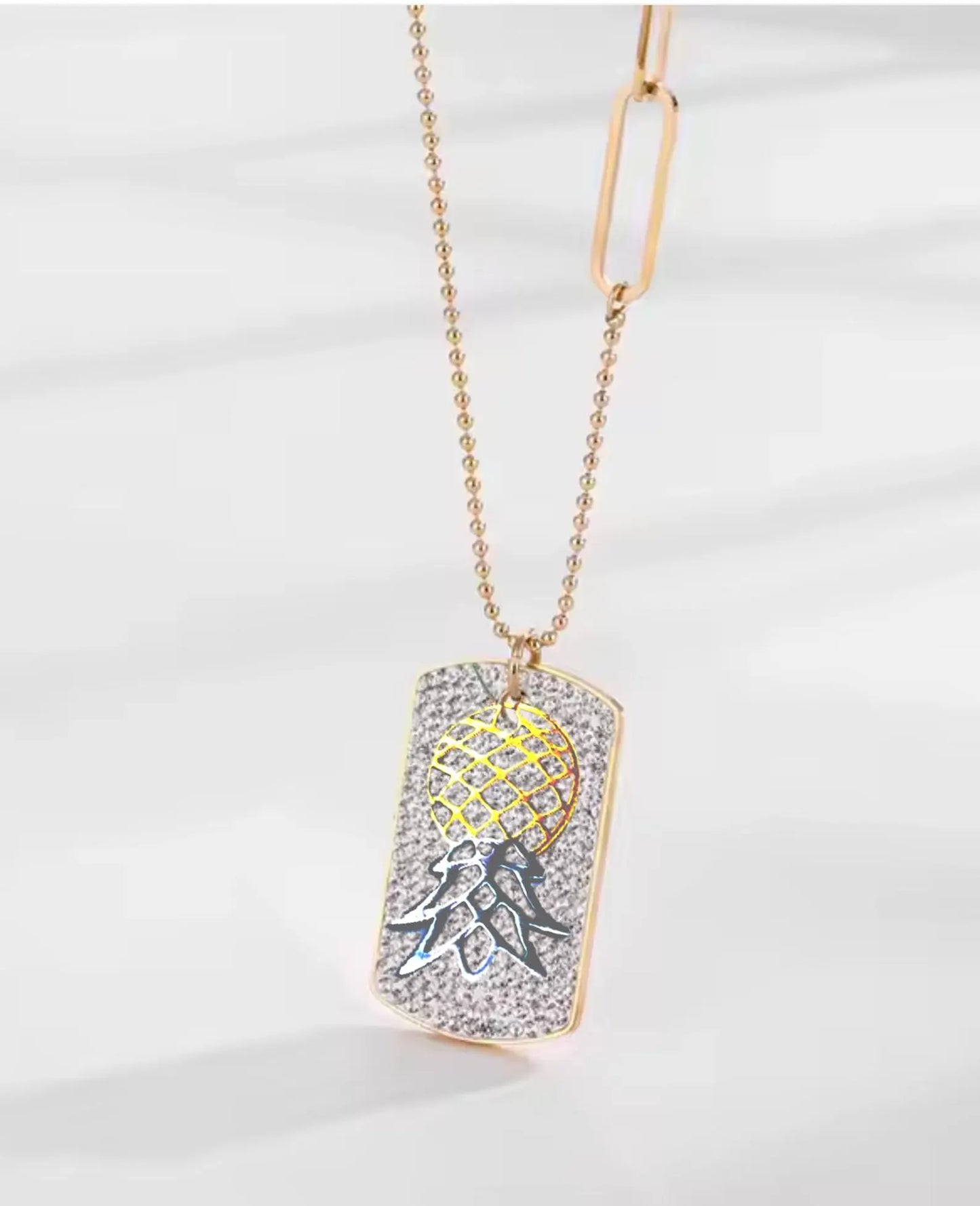 Partners ID LLC Sparkling CZ Dog Tag with Upside Down Pineapple Symbol Charm, Swinger
