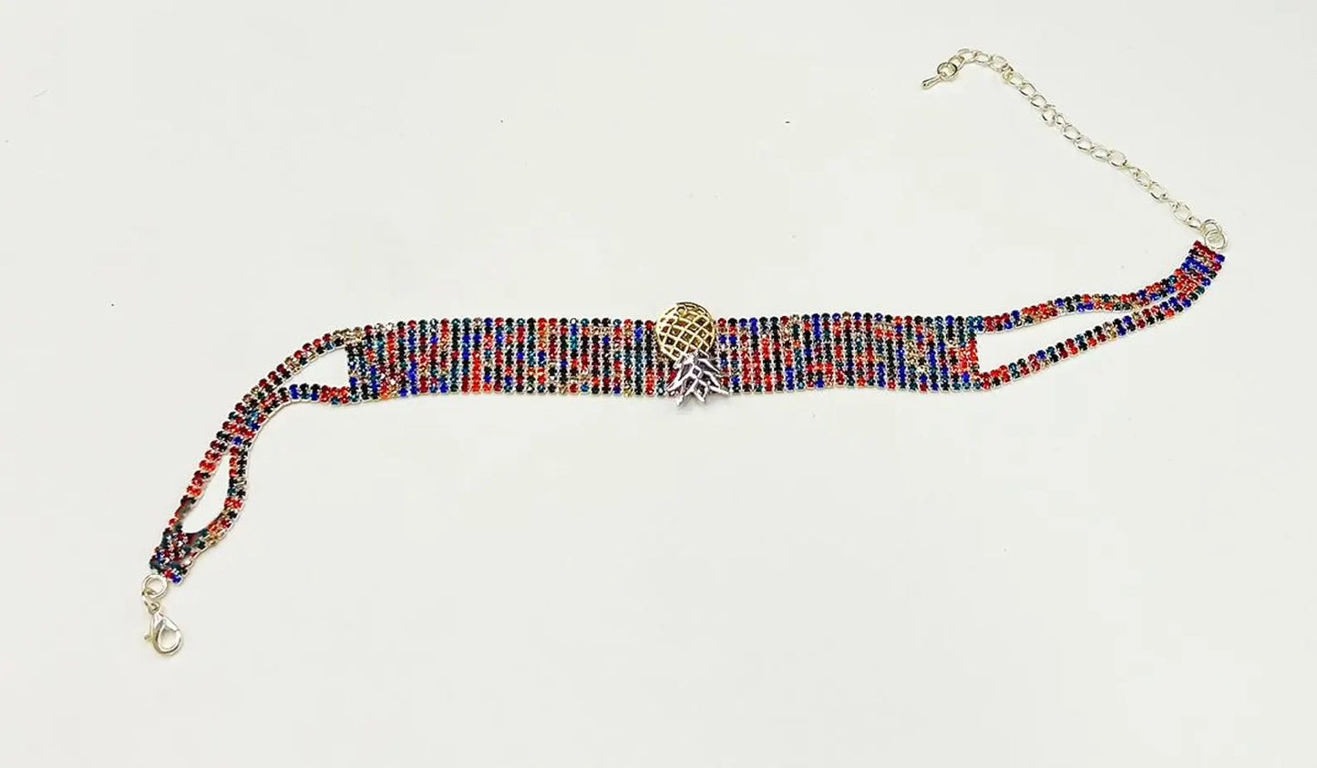 Swinger Jewelry Rhinestone Pave Choker Necklace with Upside Down Pineapple Pendant