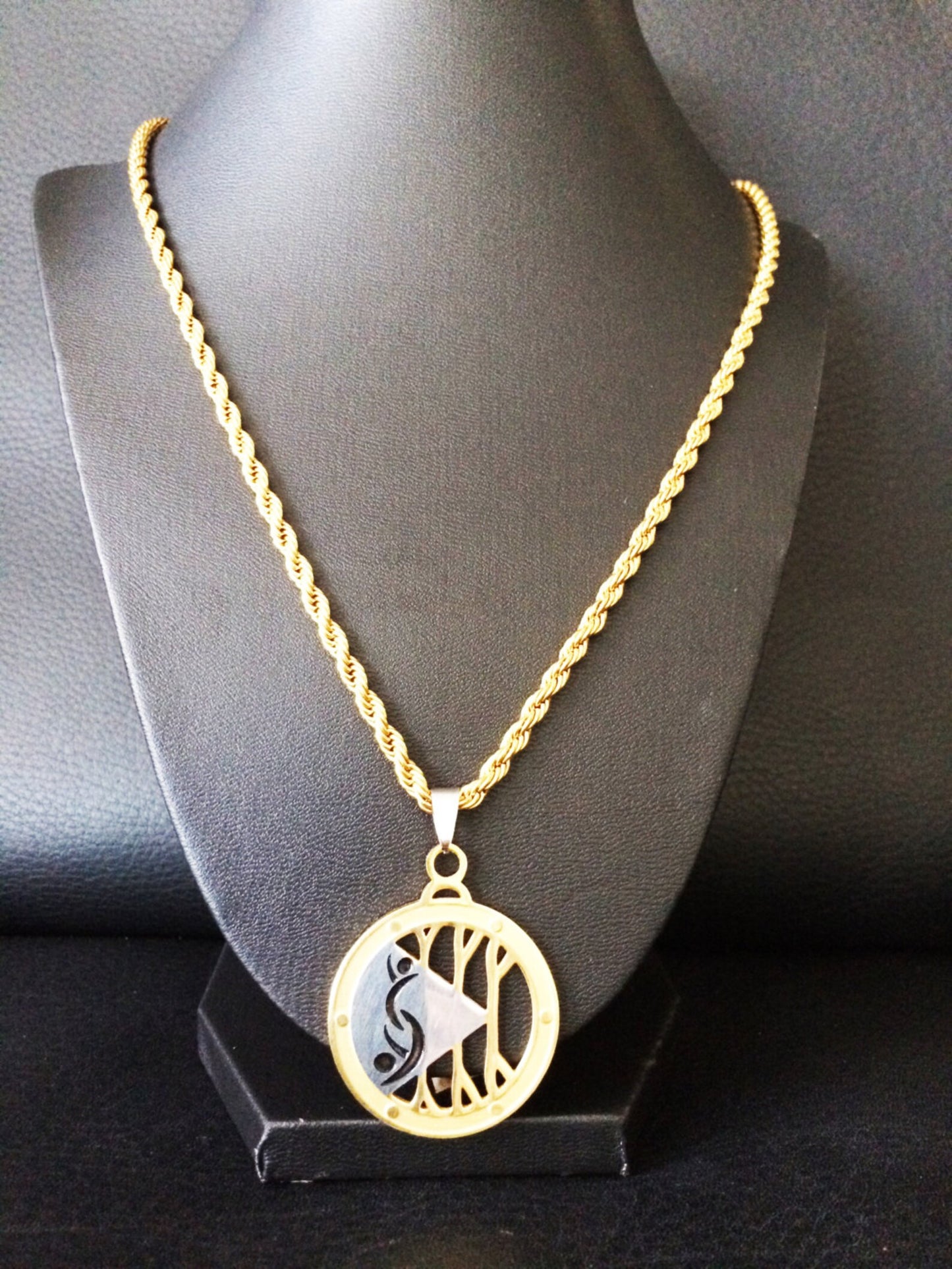 Stainless Steel Gold and Silver Swinger Pendant Necklace